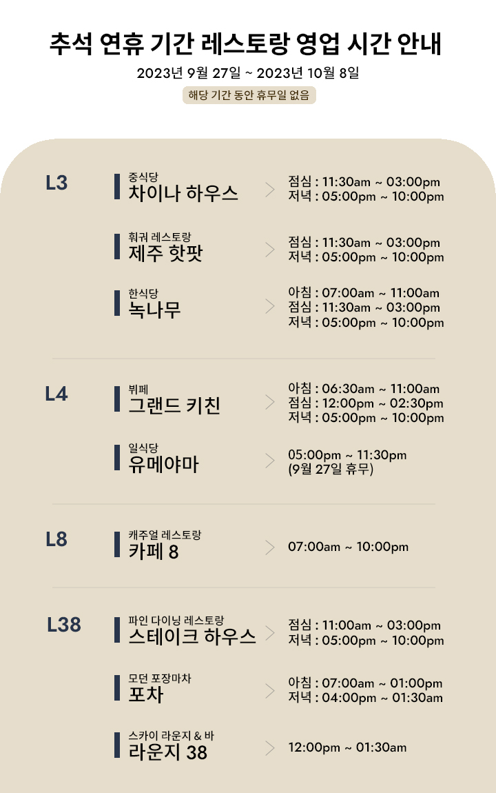 추석 영업 시간